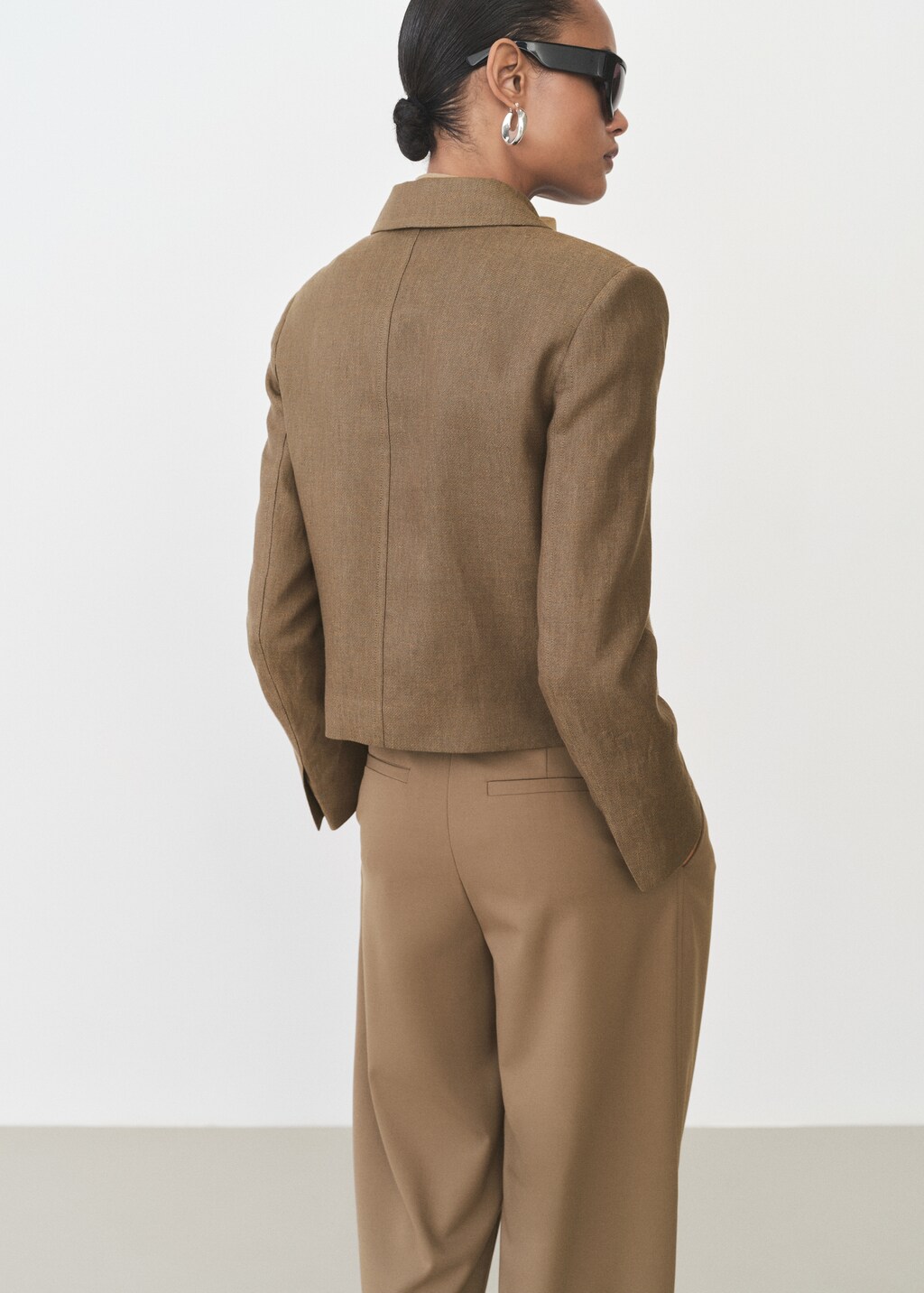Linen-blend cropped jacket - Chocolate