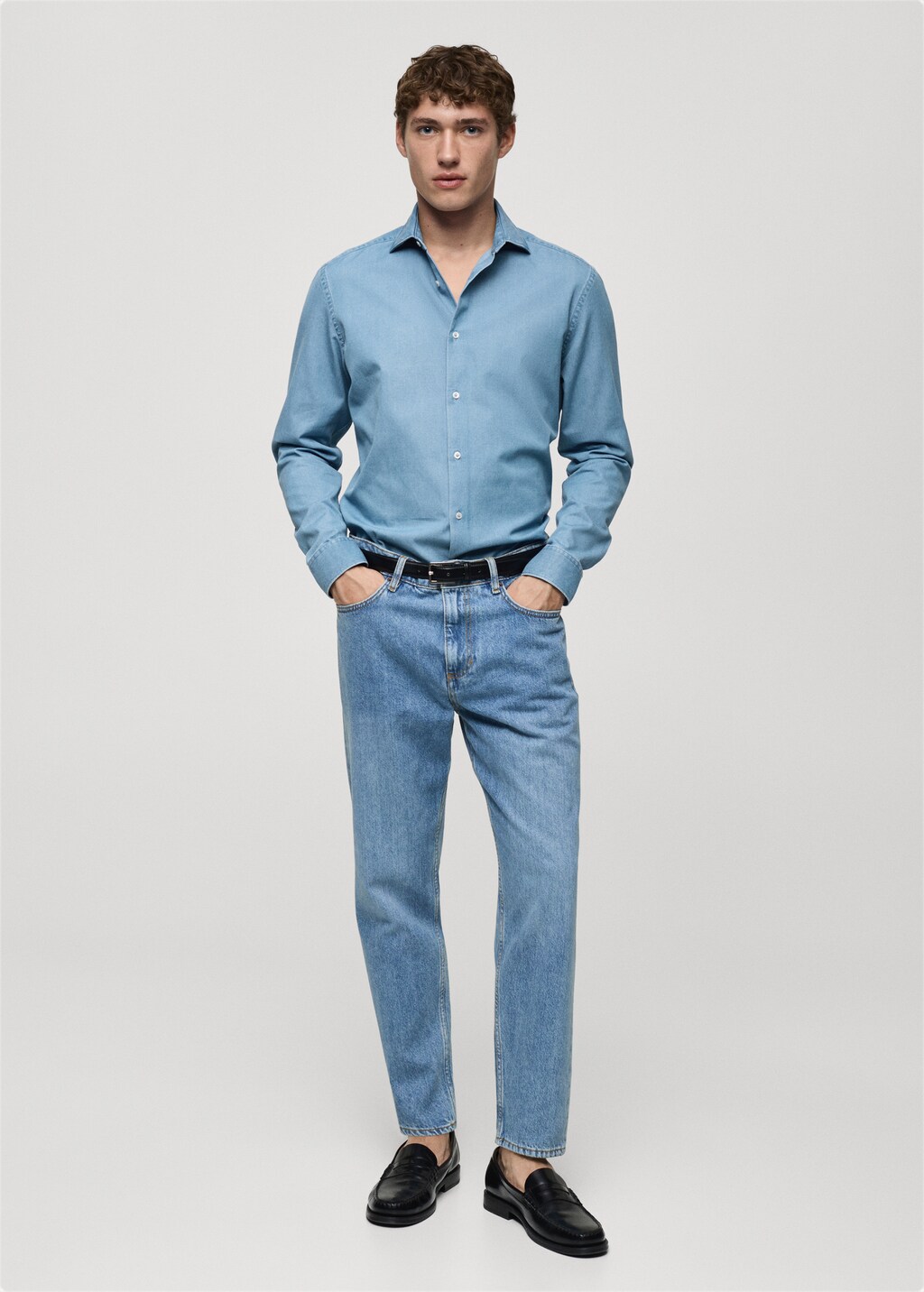 100% cotton chambray shirt - Medium Blue