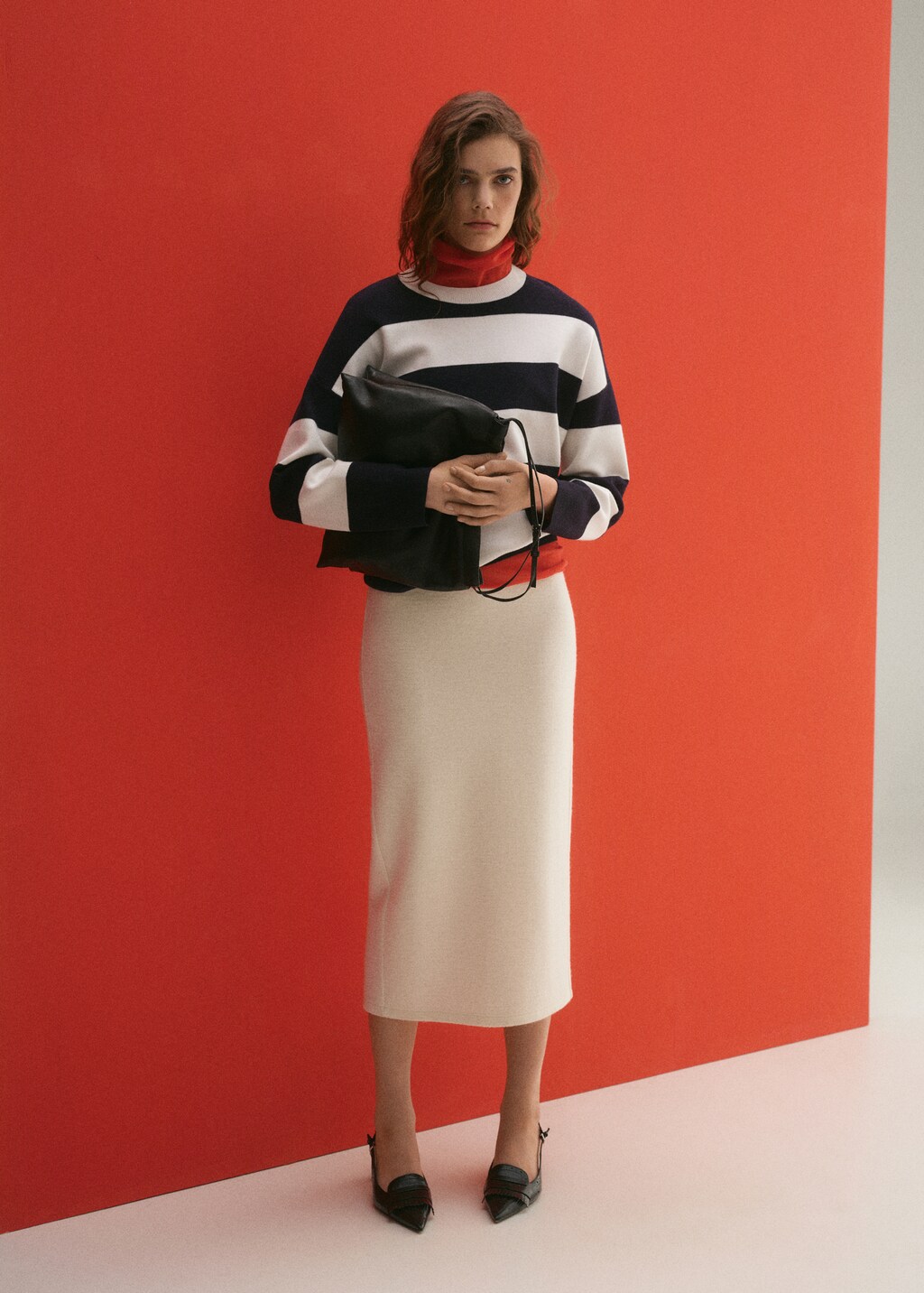 Round-neck striped sweater - Red