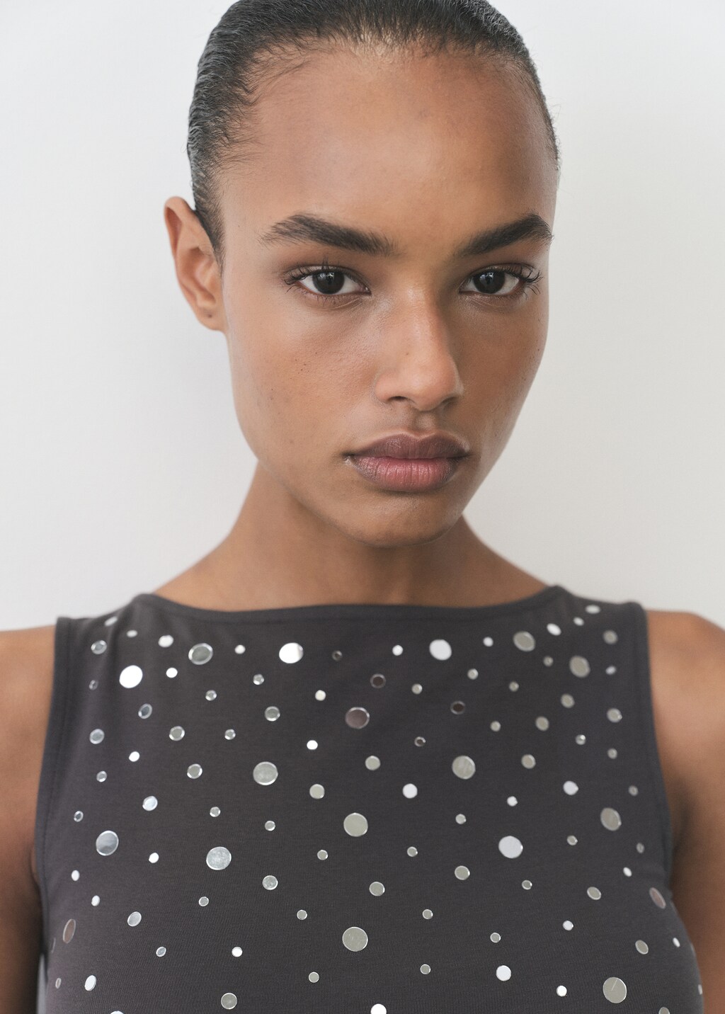 Cotton top with sequin detail - Charcoal