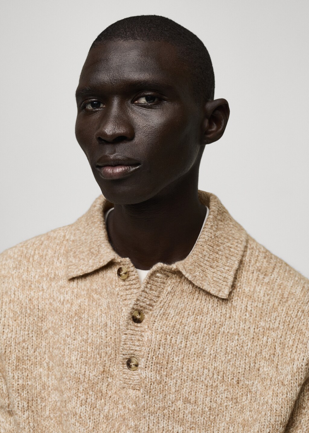 Knitted wool blend polo sweater - Mink Grey