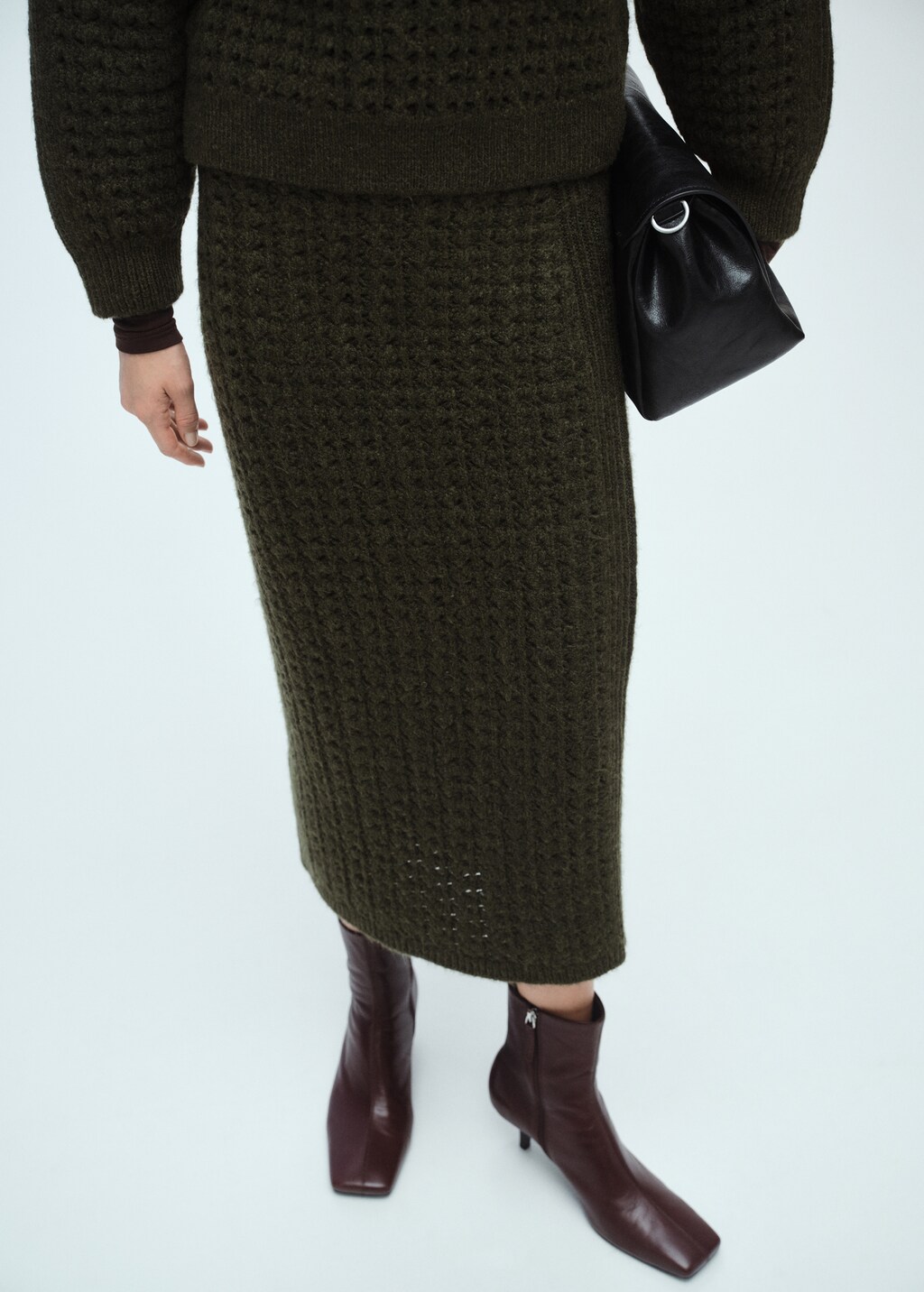 Openwork knitted skirt - Khaki