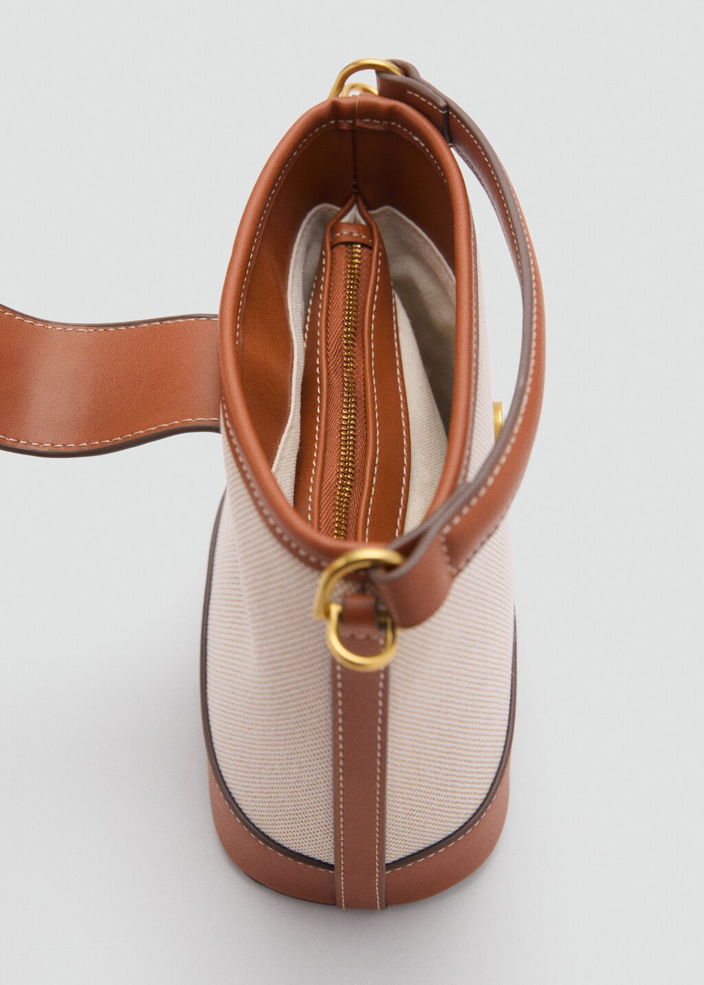 Contrasting canvas bucket bag - Leather