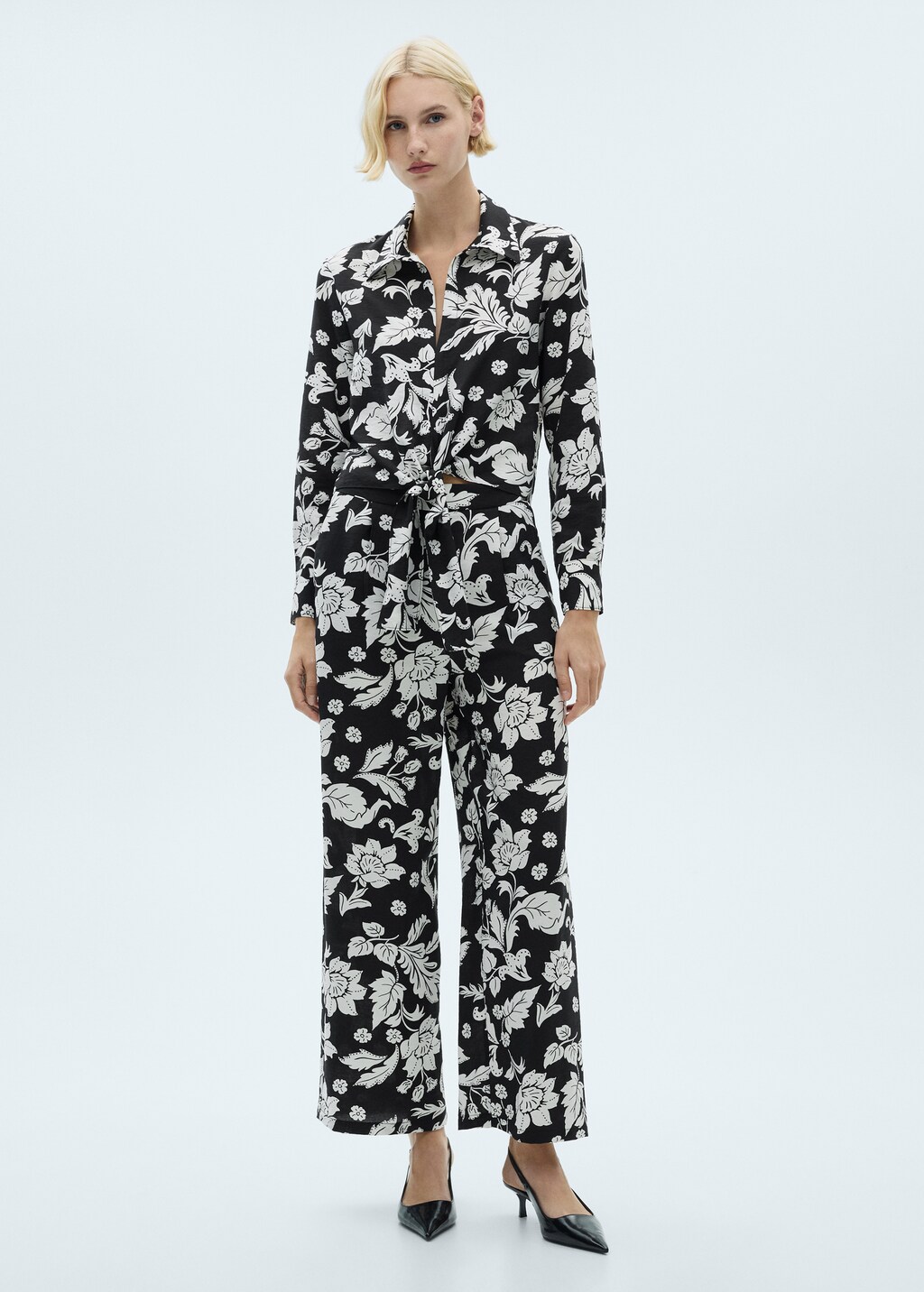 Floral print straight trousers - Black