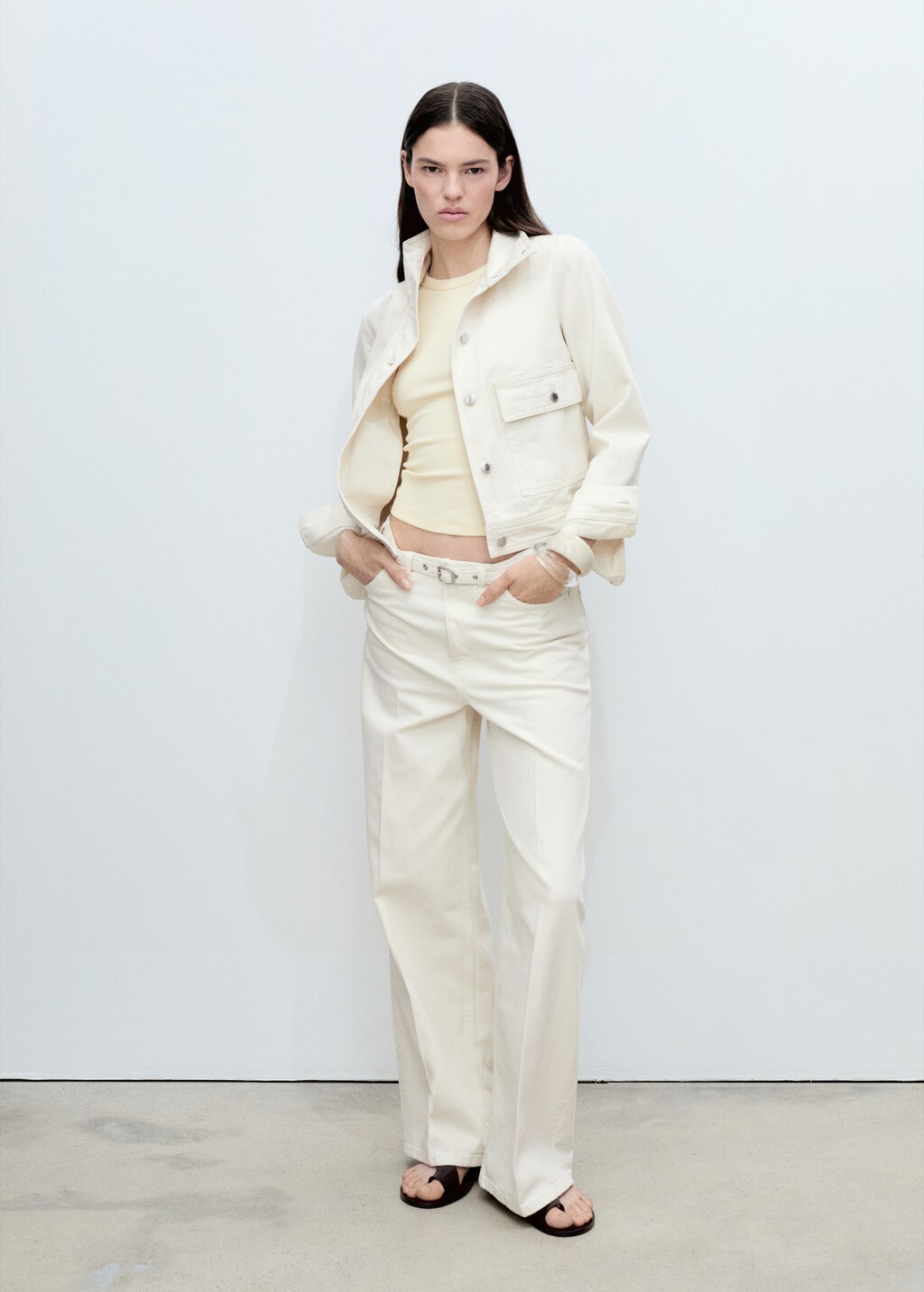 Wideleg jeans with belt - Off White