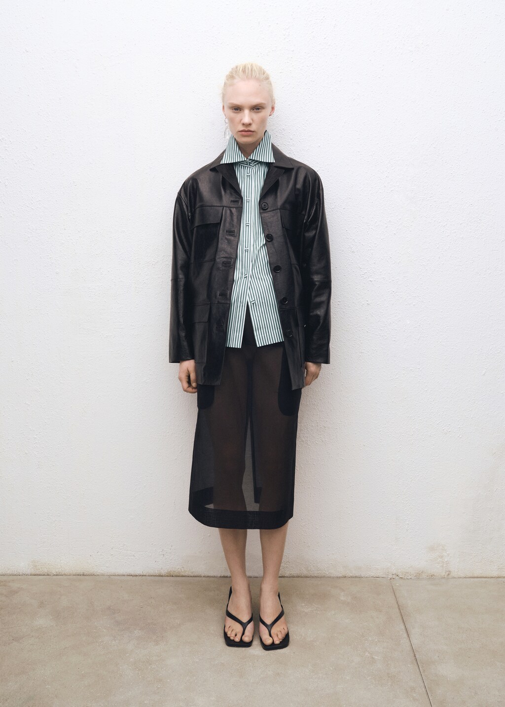 Short-sleeved striped cotton shirt - Forest Green