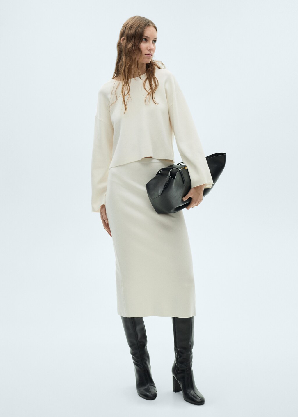 Knitted sweater with oversized sleeves - Ecru