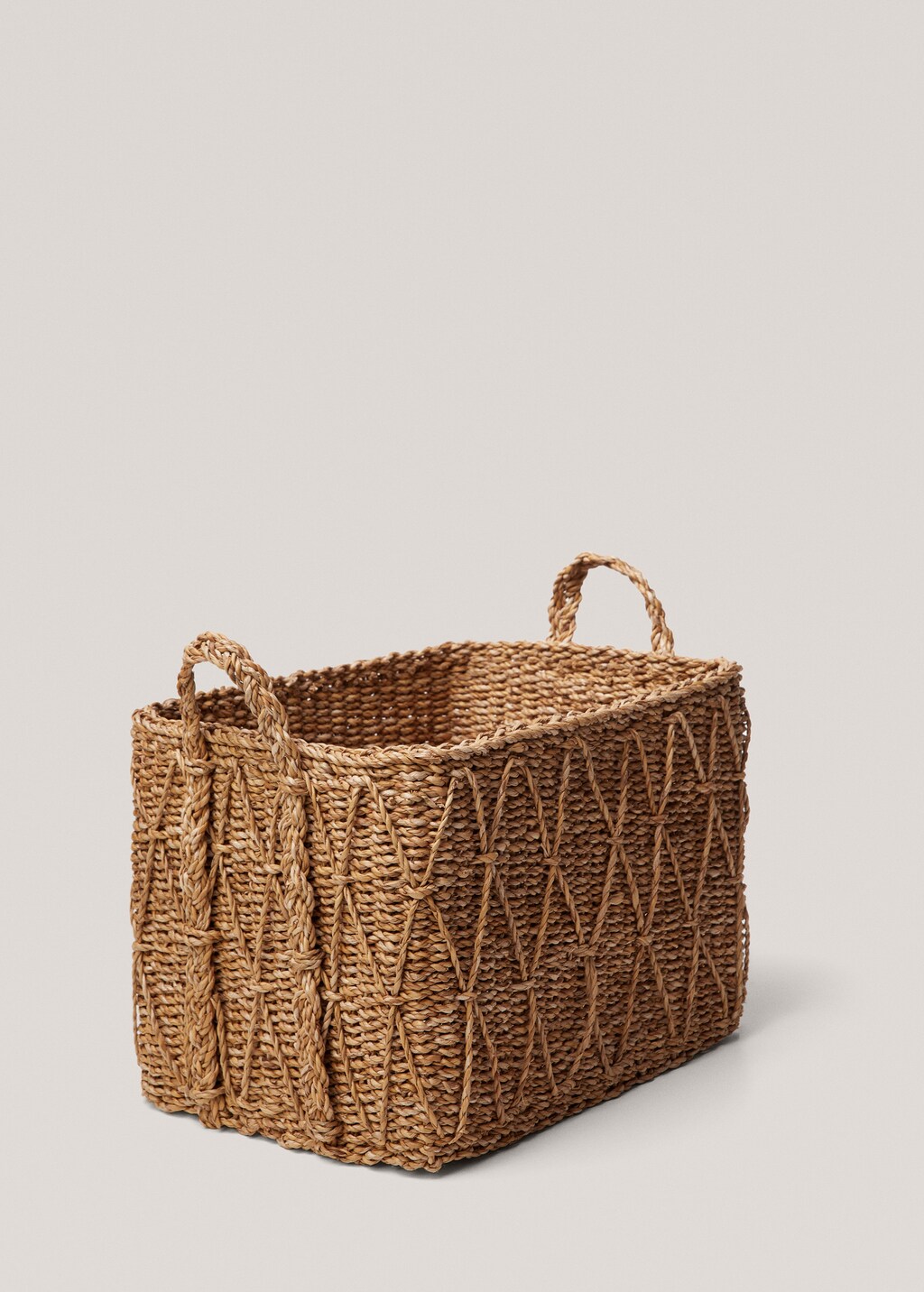 Large braided seagrass basket with rhombus design - Brown
