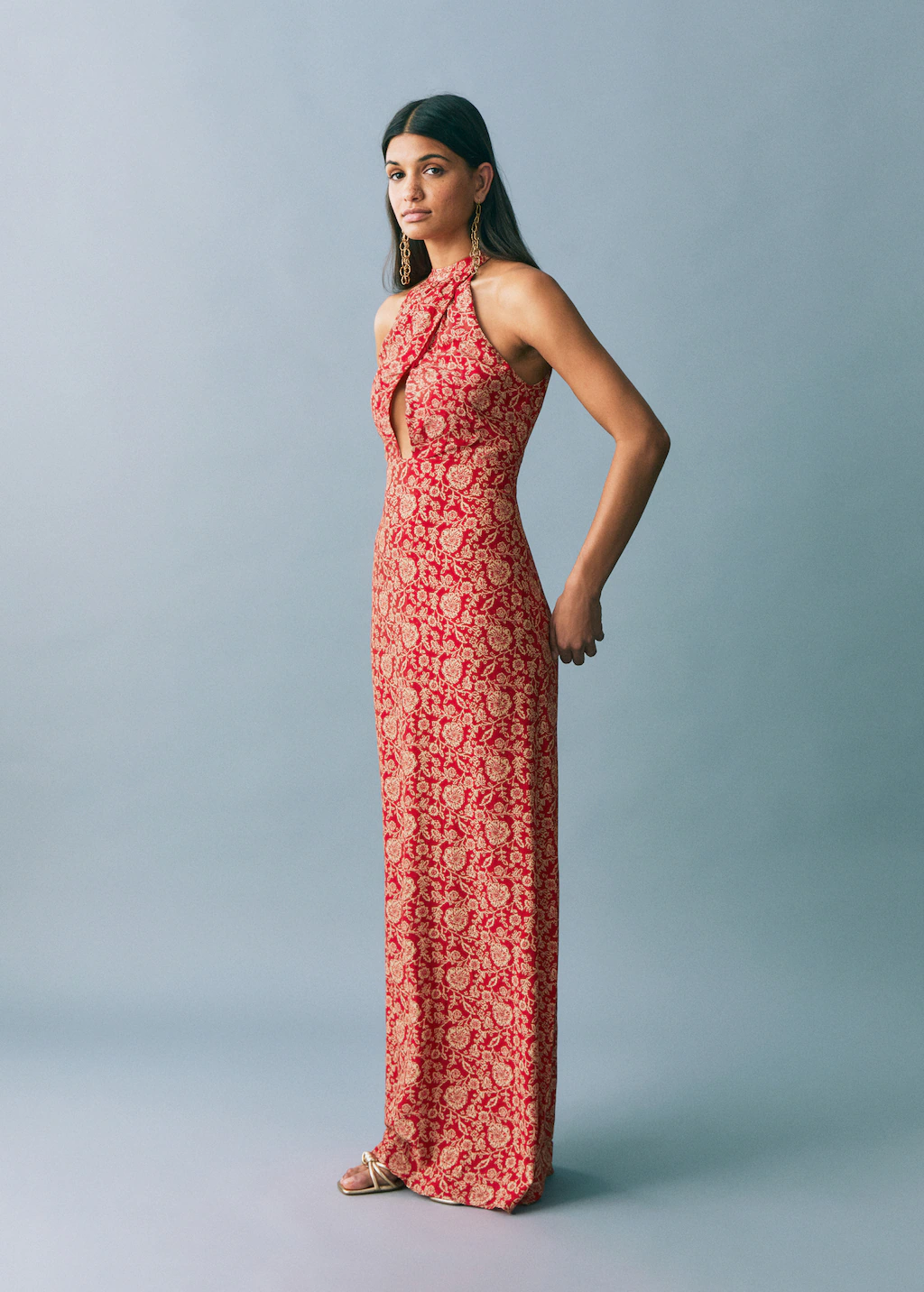 Halter-neck printed dress - Burnt Orange