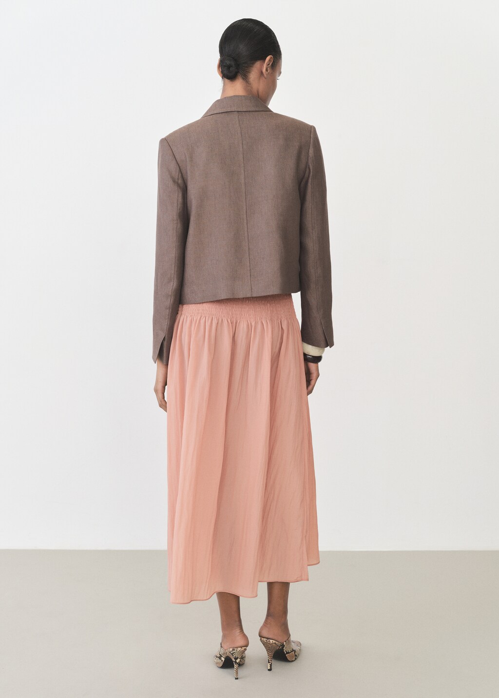 Gathered midi-skirt with panels - Pastel Pink