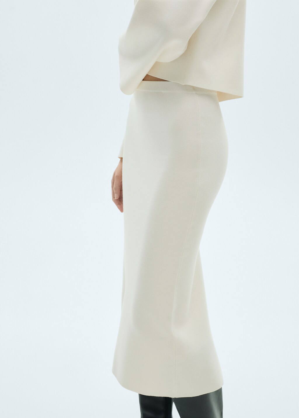 Fine knit midi skirt - Ecru