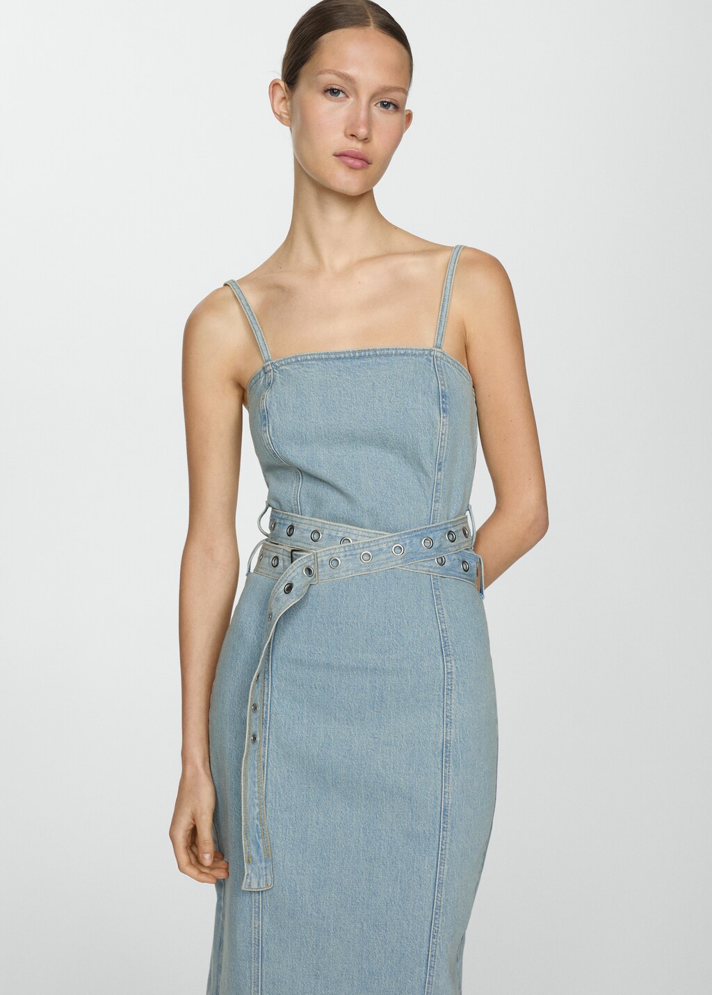 Denim dress with belt - Medium Blue