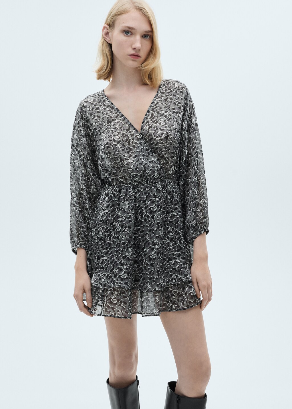 Animal-print ruffled dress - Black