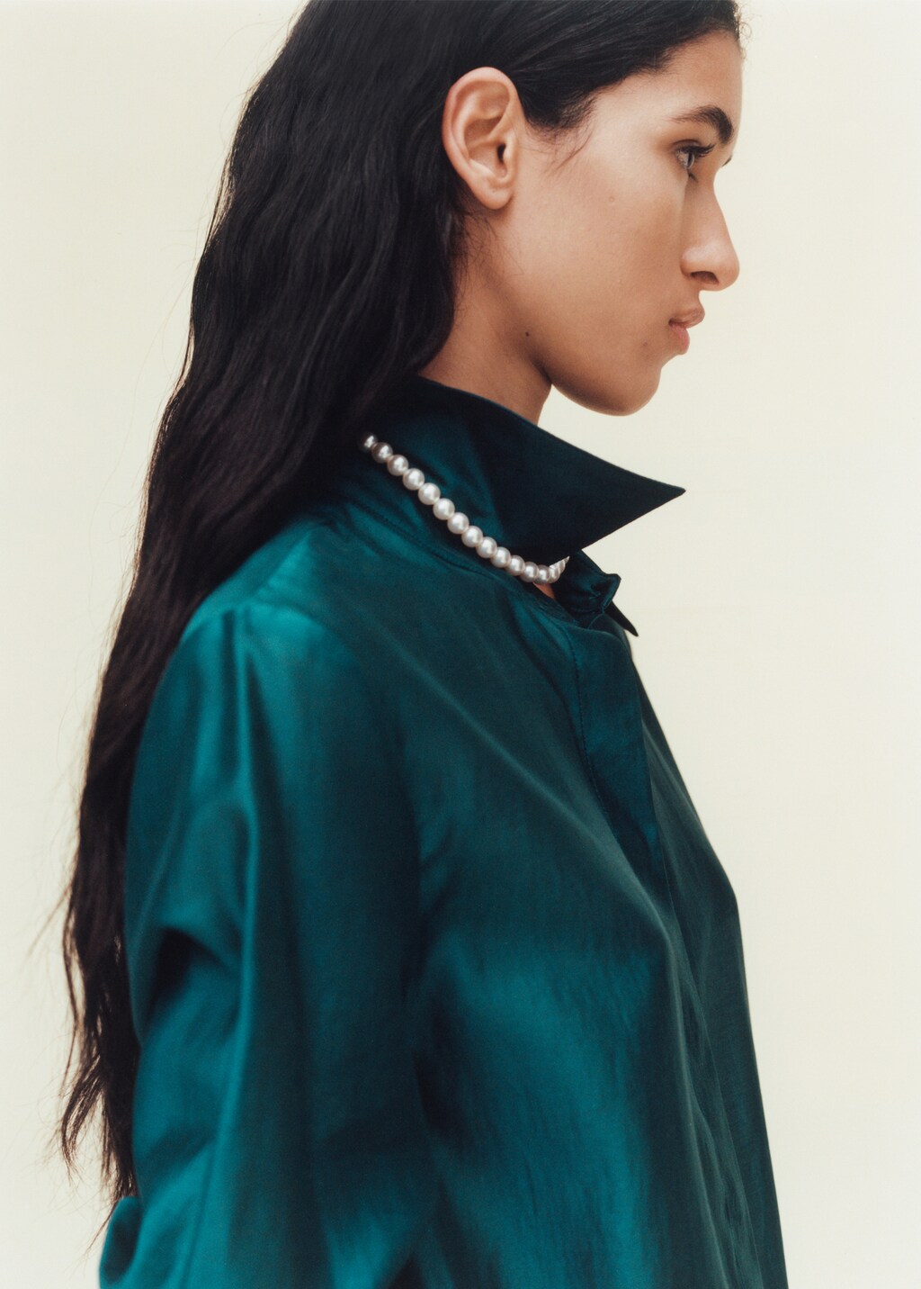 Satin shirt with hidden buttons - Medium Brown