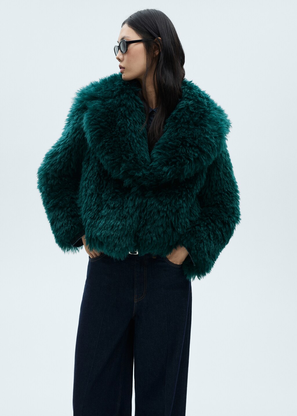 Fur-effect coat with lapels - Blue