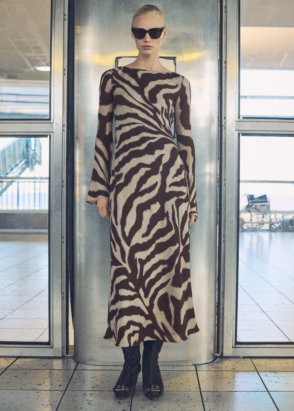 Zebra-print flared dress - Brown