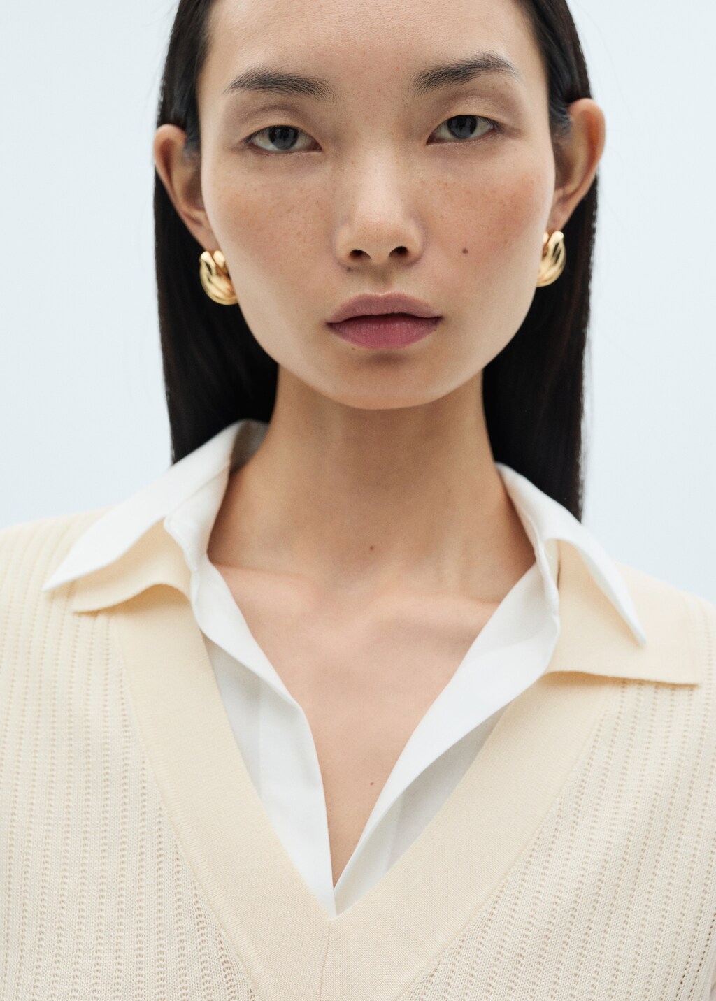 Knitted gilet with contrasting pockets - Ecru