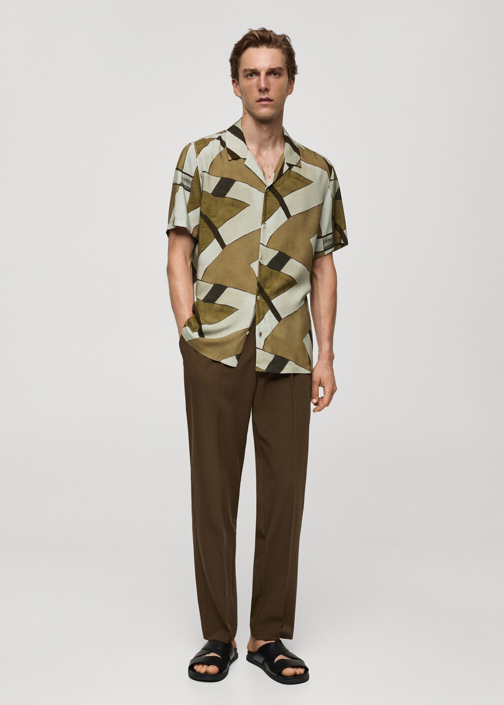 Printed flowing shirt with bowling collar - Dark Green