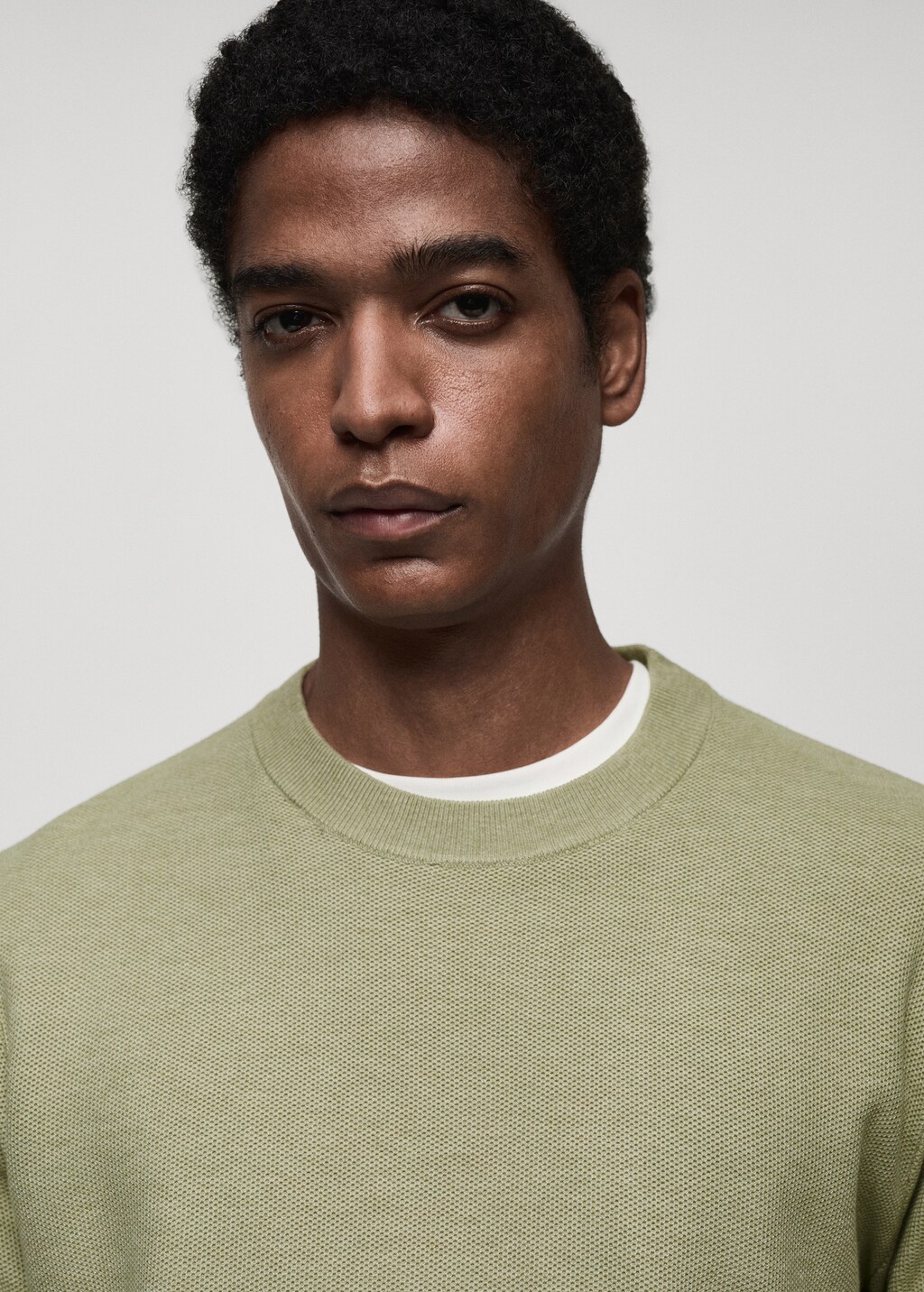 Microstructured cotton knitted sweater - Dark Navy