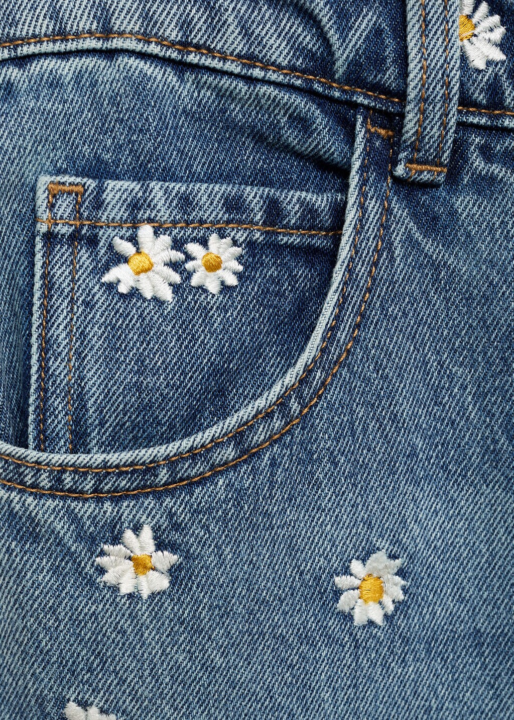 Flower-embroidered wideleg jeans - Medium Blue
