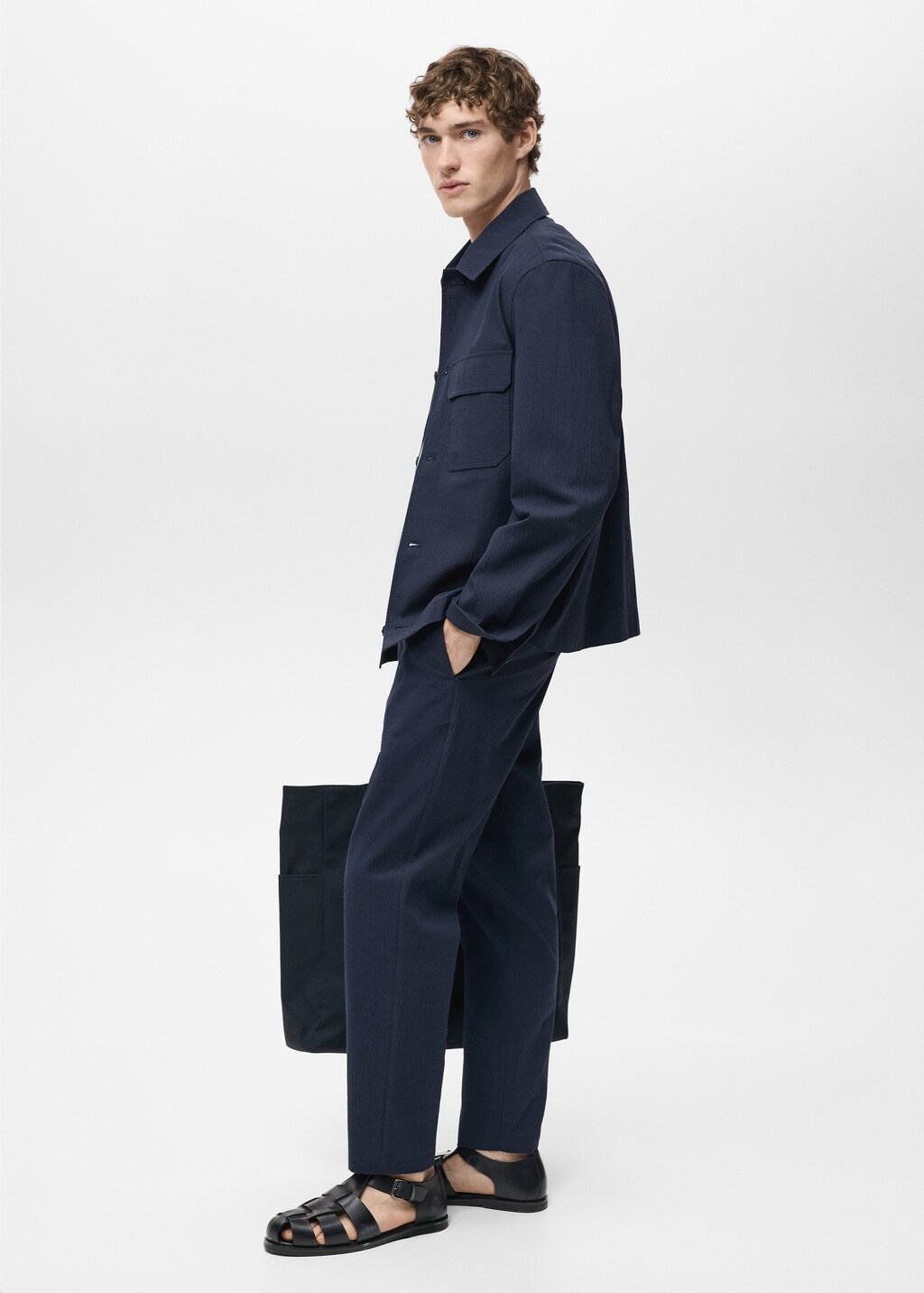 Cotton seersucker jacket - Dark Navy