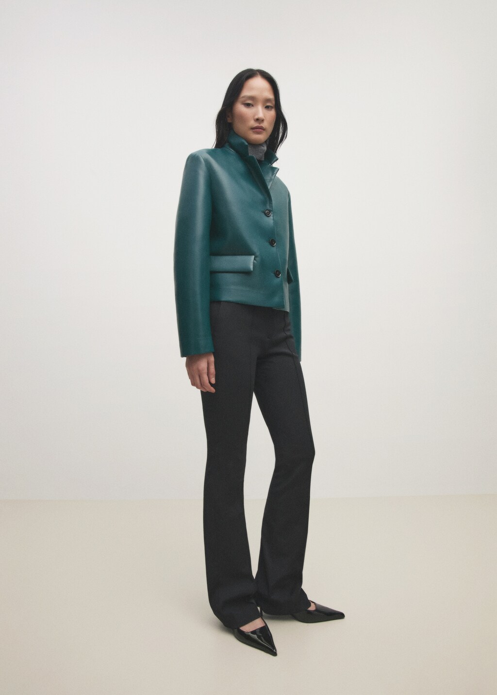 Jacket with flap pockets and leather effect - Blue