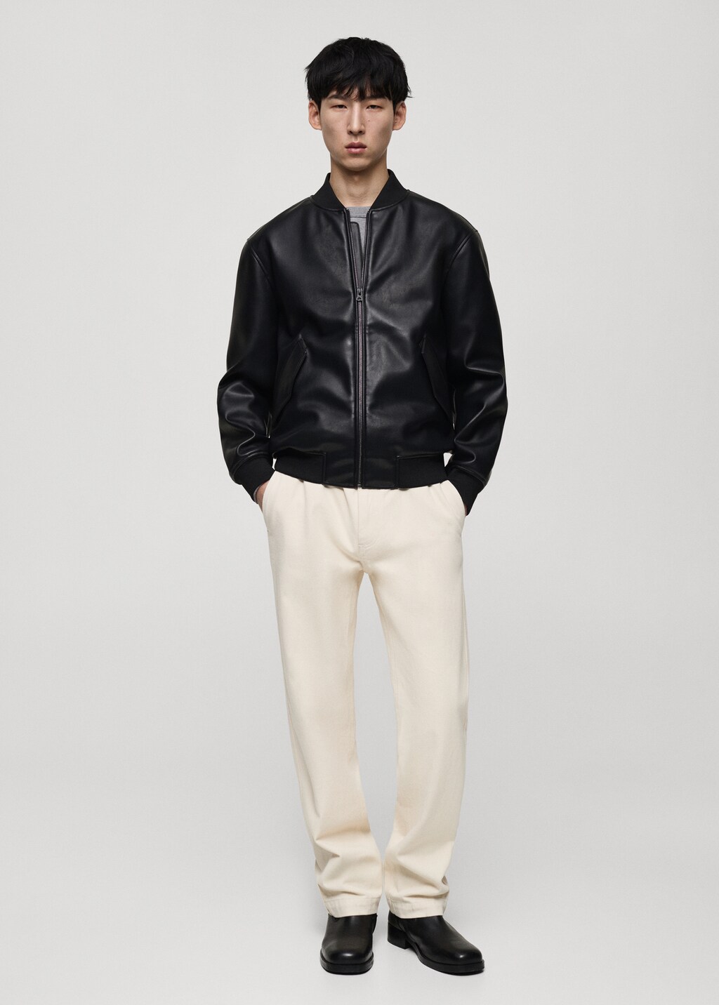 Leather-effect bomber jacket - Black