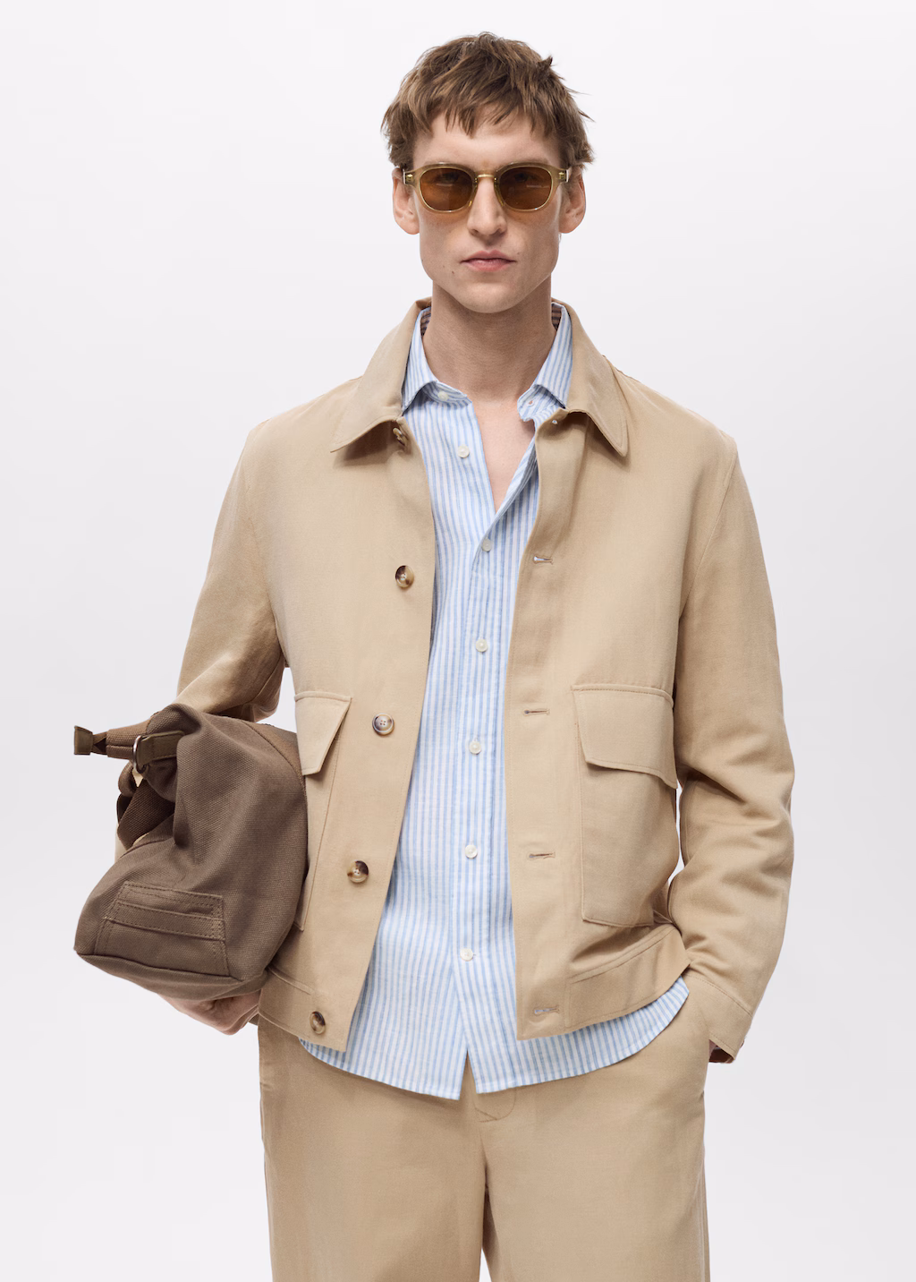 Pocket linen cotton jacket - Beige