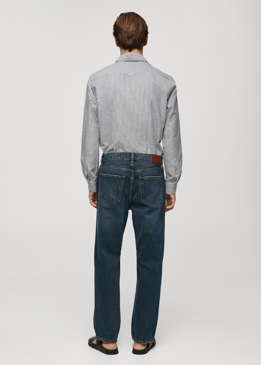 Regular-fit striped cotton-linen shirt - Khaki