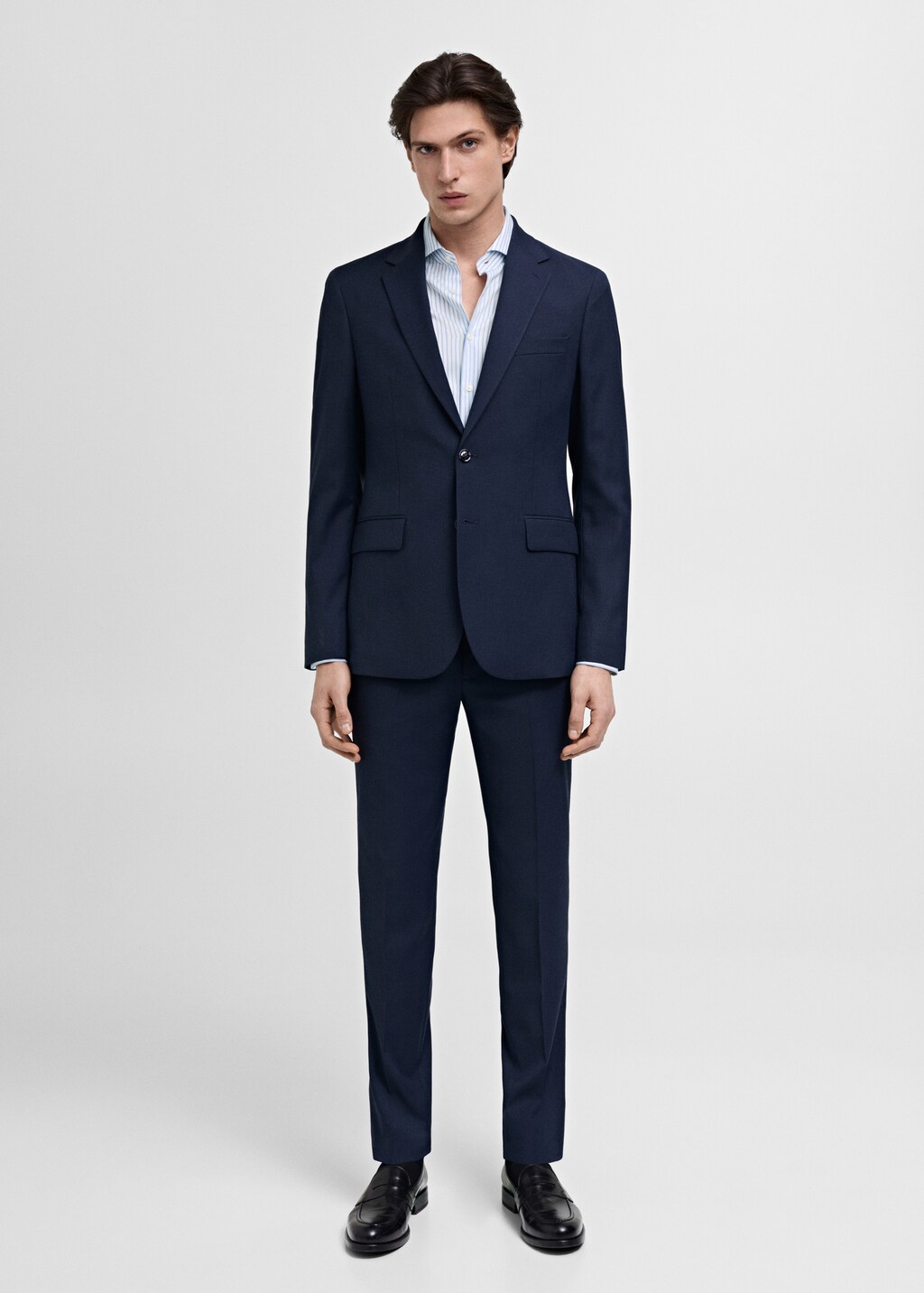 Slim fit cotton striped suit shirt - Sky Blue