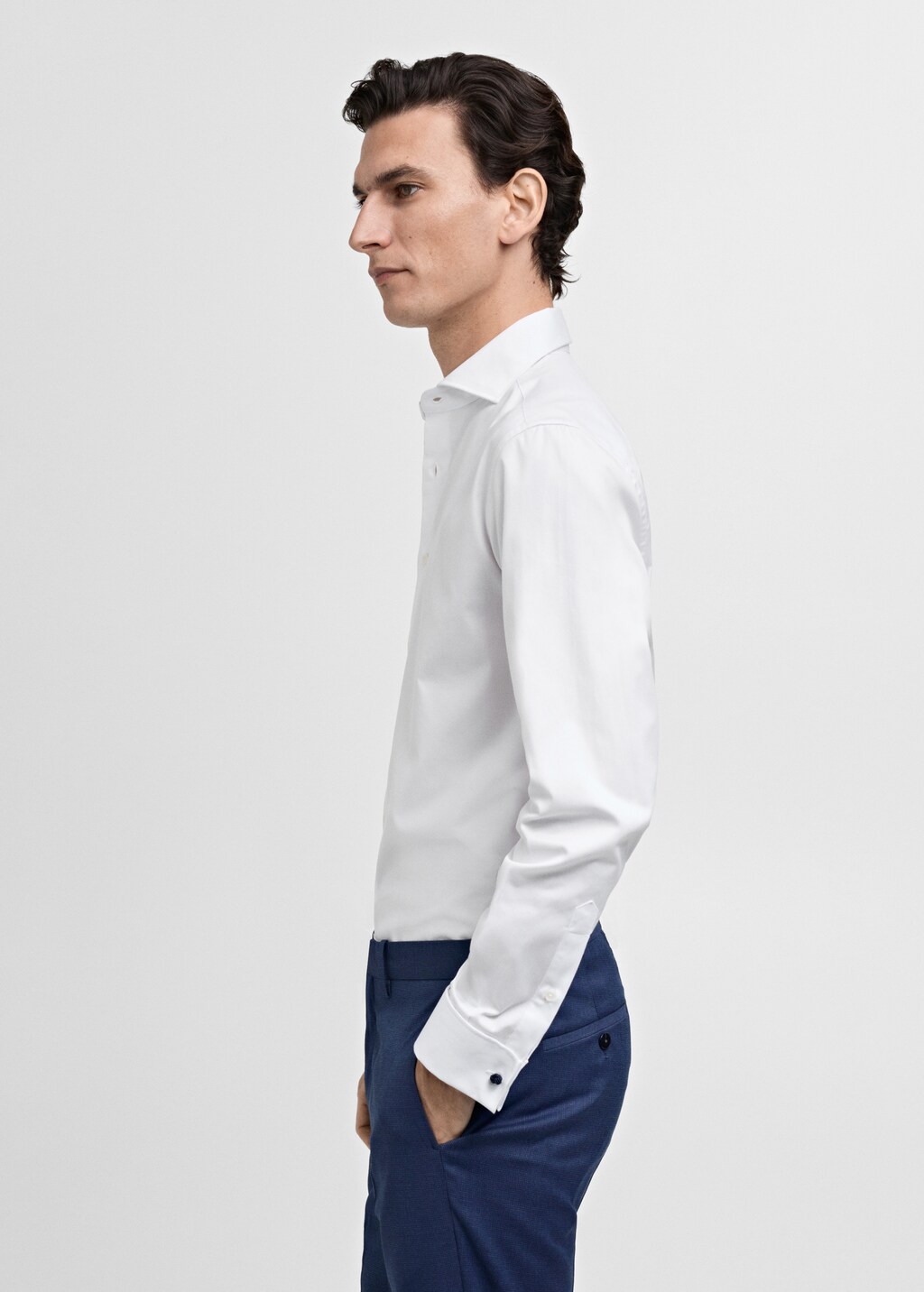 Slim-fit twill fabric suit with shirt cufflinks - Sky Blue