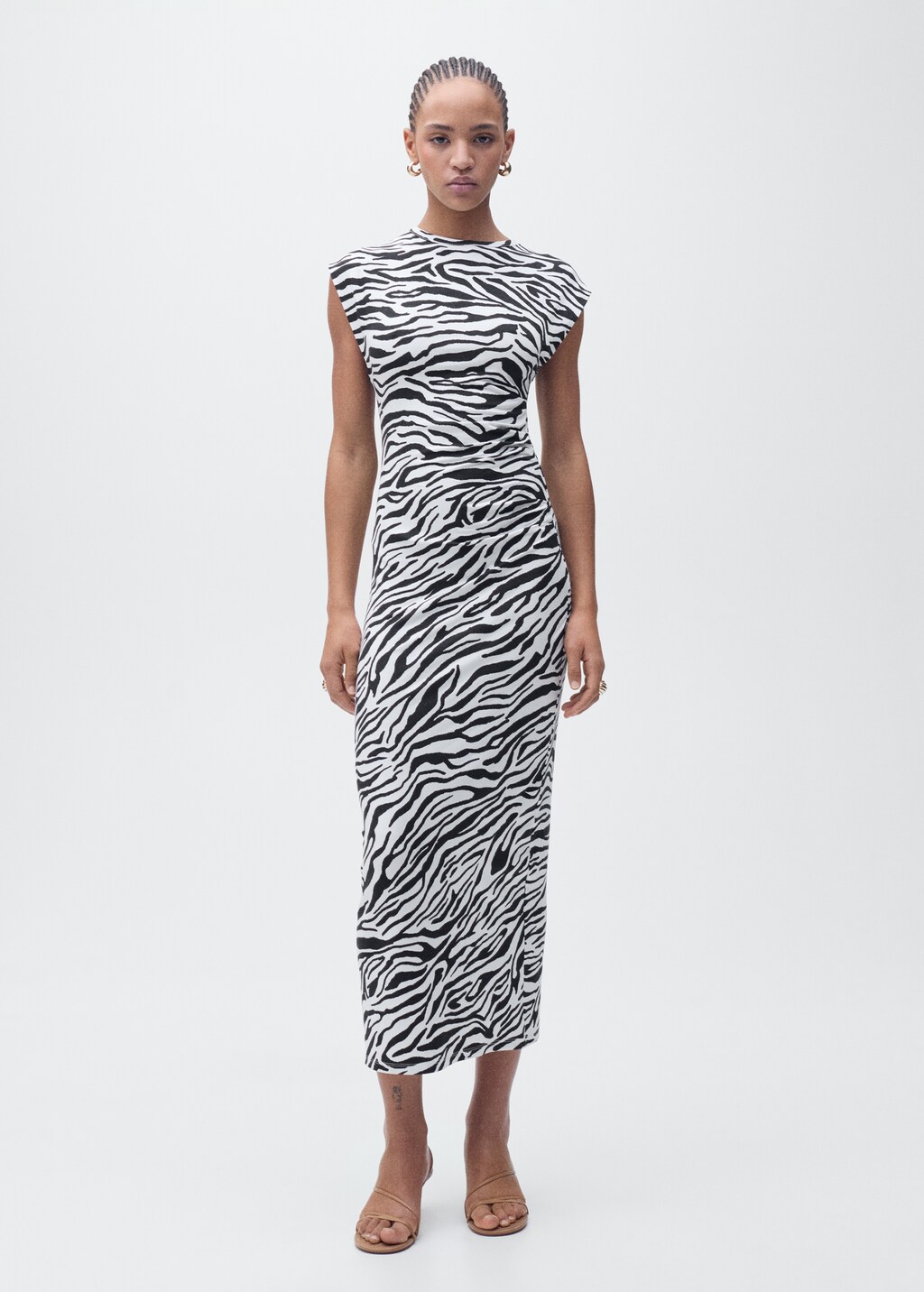 Zebra-print fitted midi-dress - Black