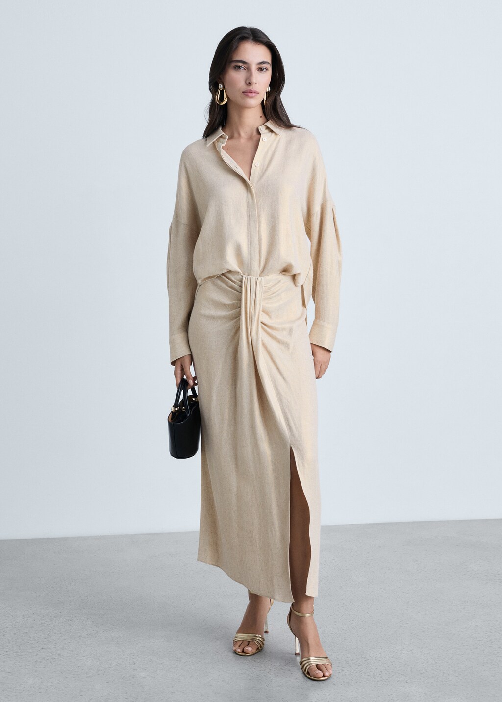 Regular linen-blend shirt - Gold