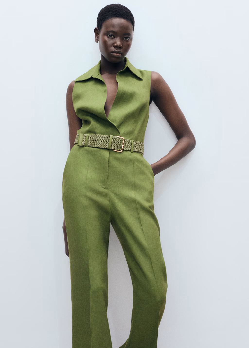 Shirt jumpsuit with belt - Red