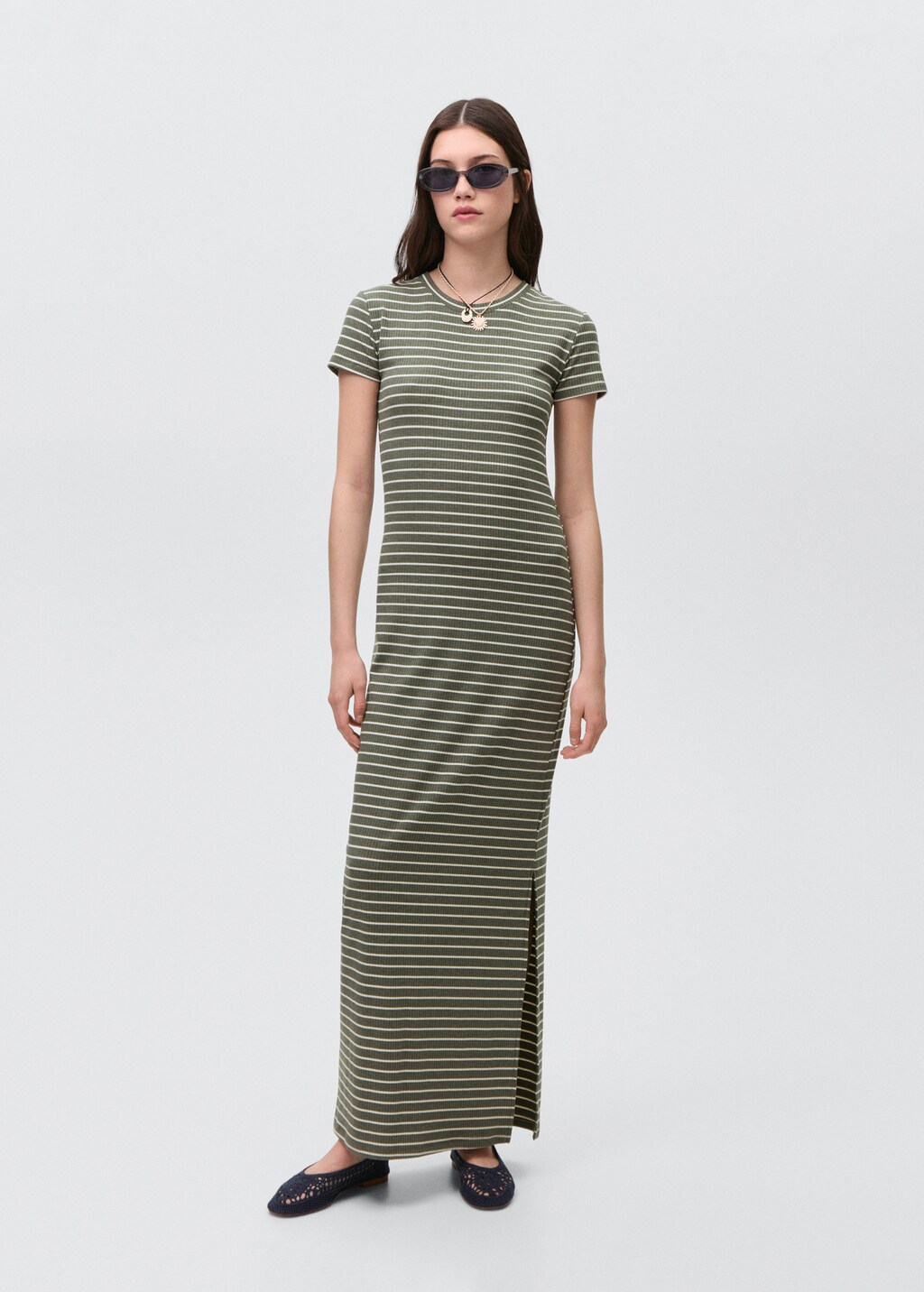 Striped long dress - Khaki