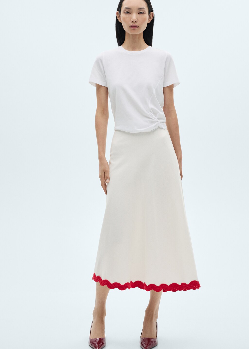 Midi-skirt with contrasting trim - White
