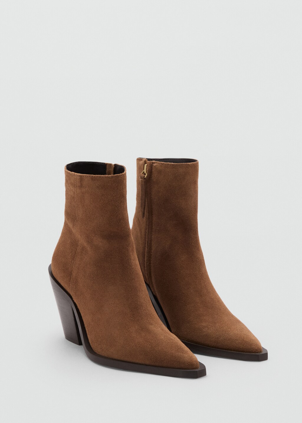 Heel suede ankle boot - Tobacco Brown