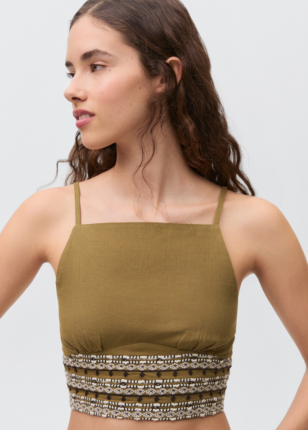 Cotton linen-blend top - Olive Green