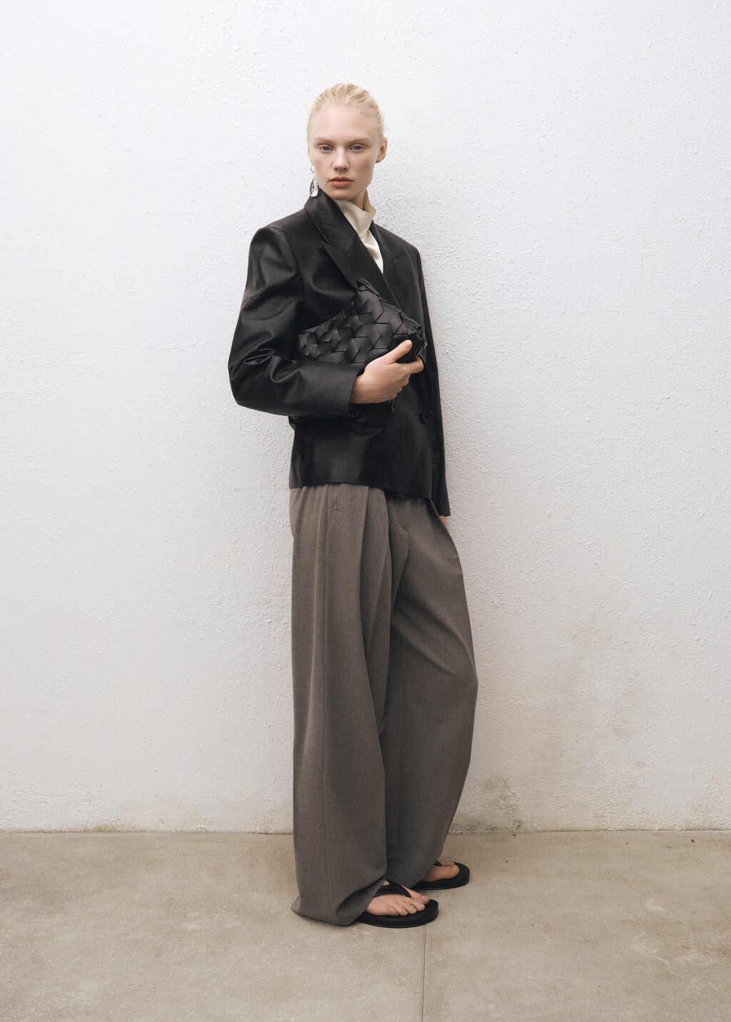 Double-breasted leather jacket - Black