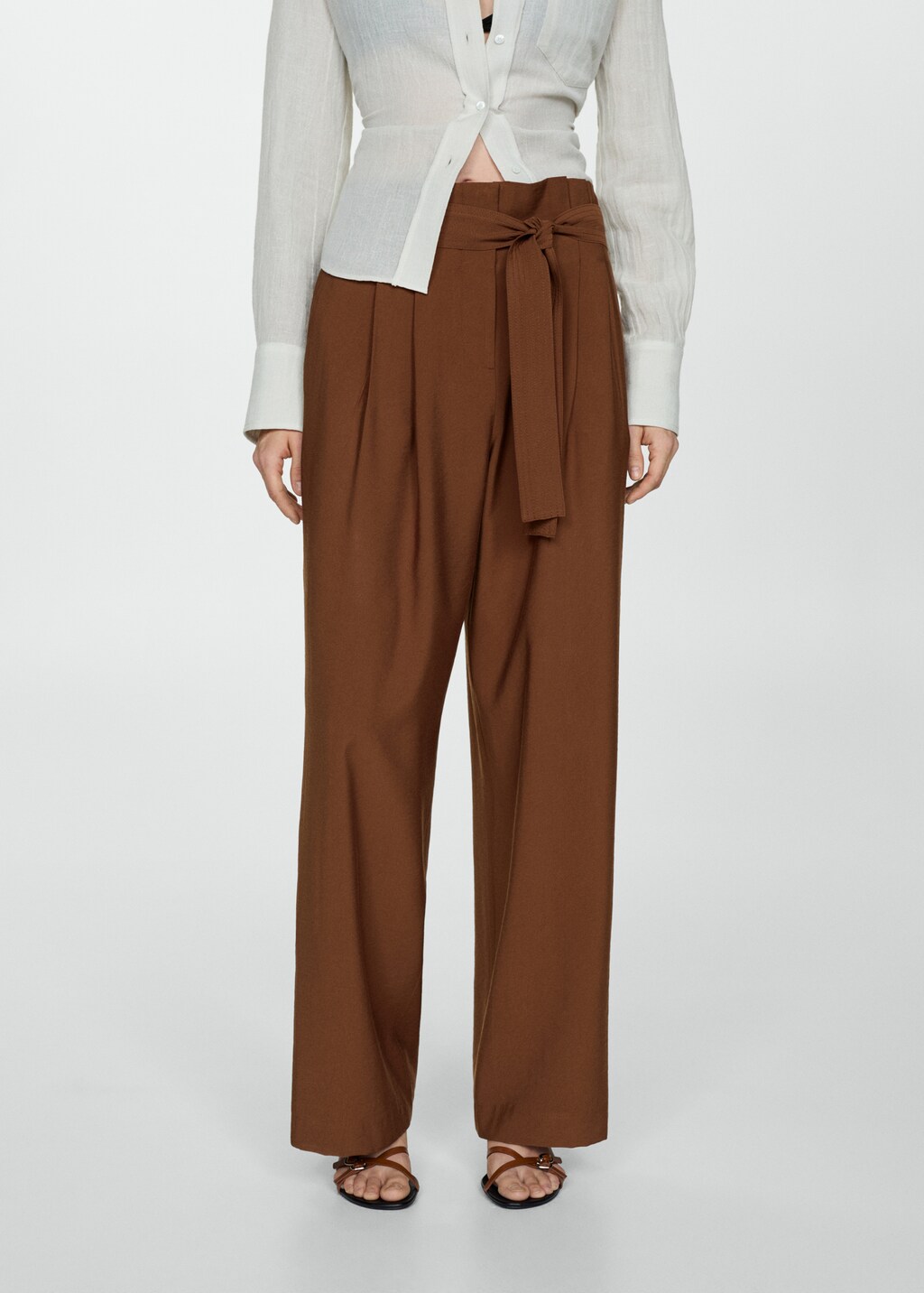 Belt straight-fit trousers - Tobacco Brown