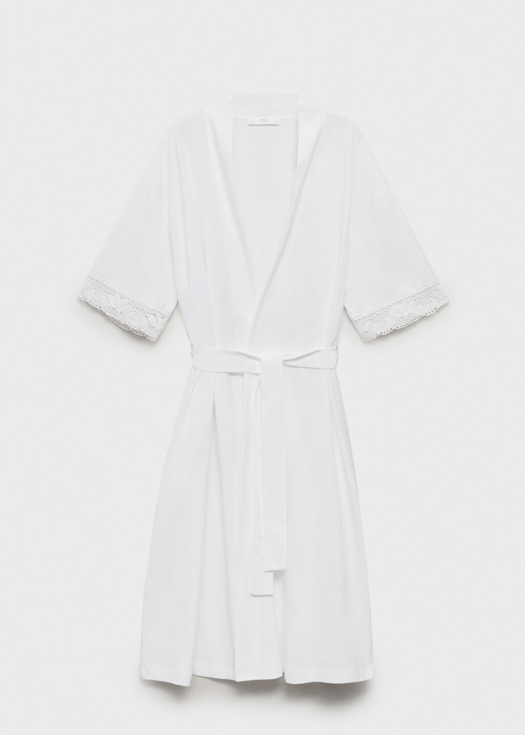 Cotton robe with lace detail - White