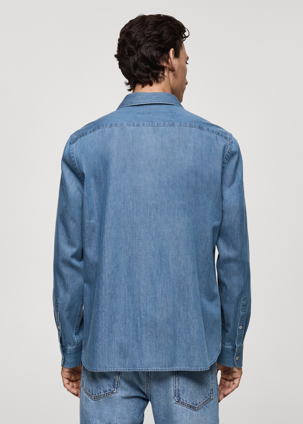 Denim overshirt with regular fit pockets - Medium Blue
