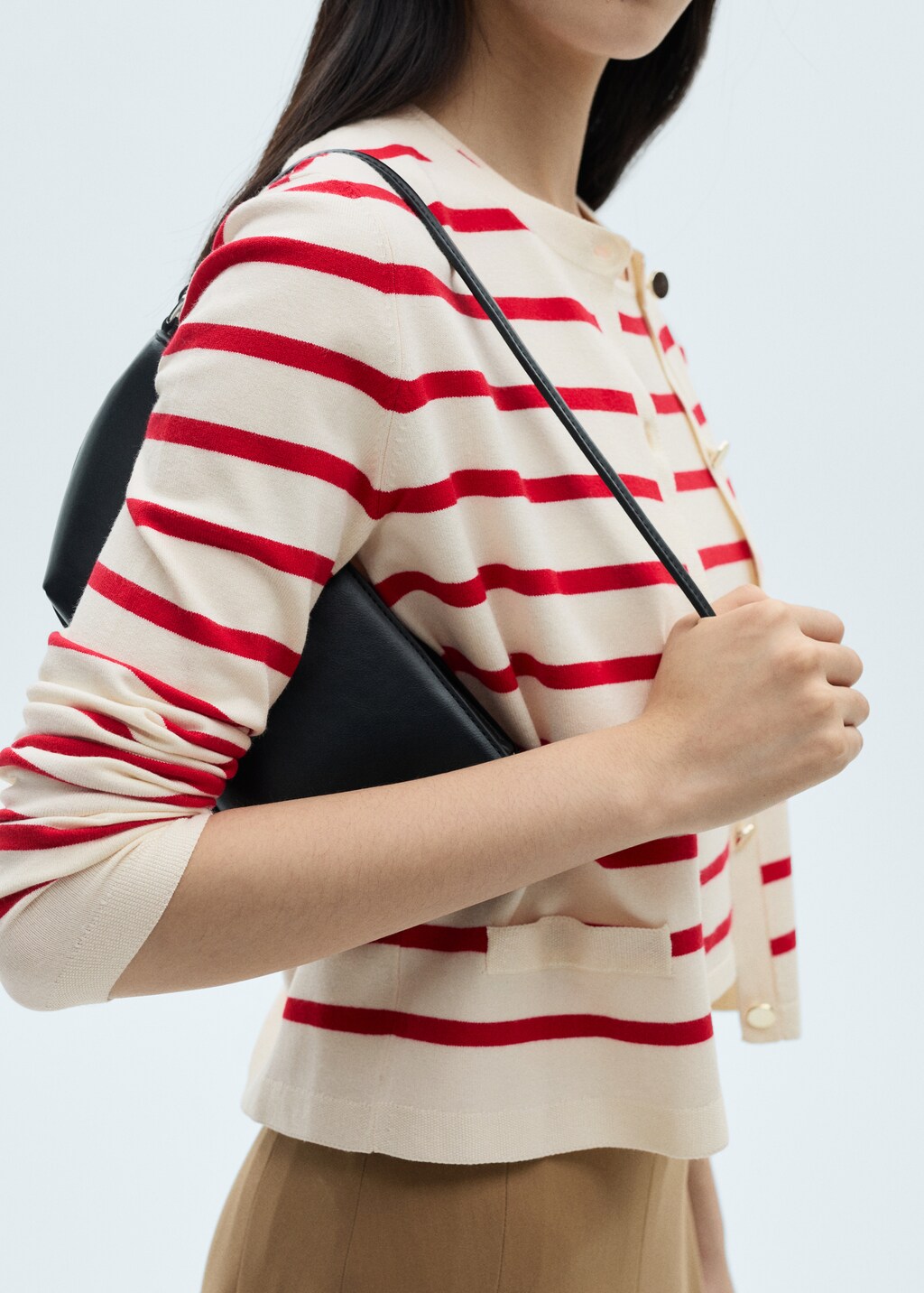 Striped knitted crop top - Black