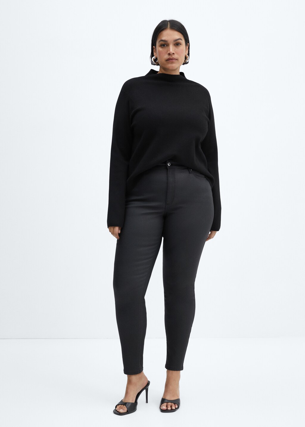 Waxed high-rise skinny jeans - Black