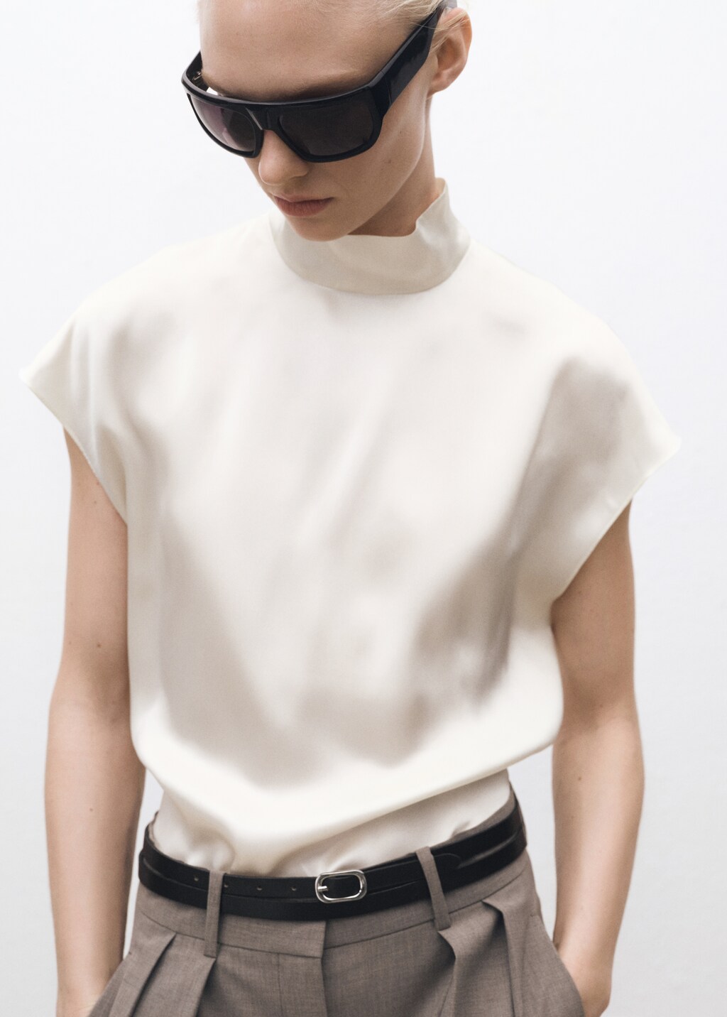 High neck silk blouse - Ecru