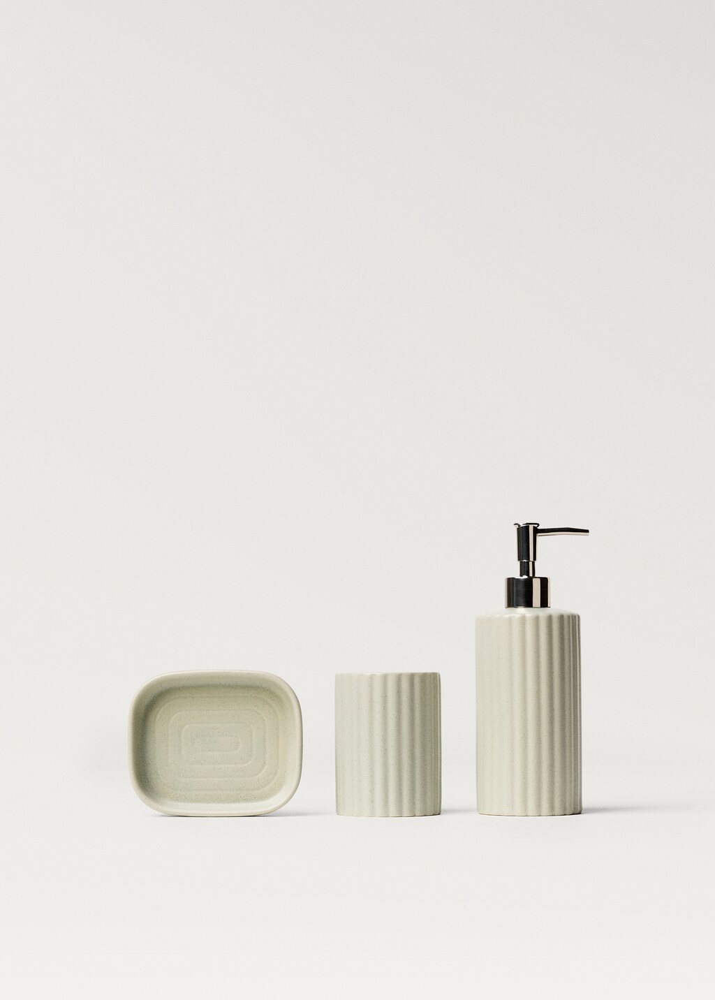 Striped stoneware bathroom tumbler - Mint Green