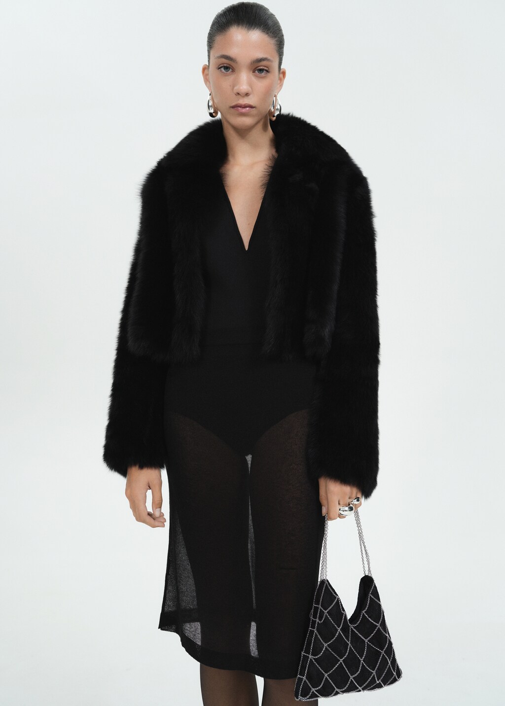 Guipure mesh chain bag - Black