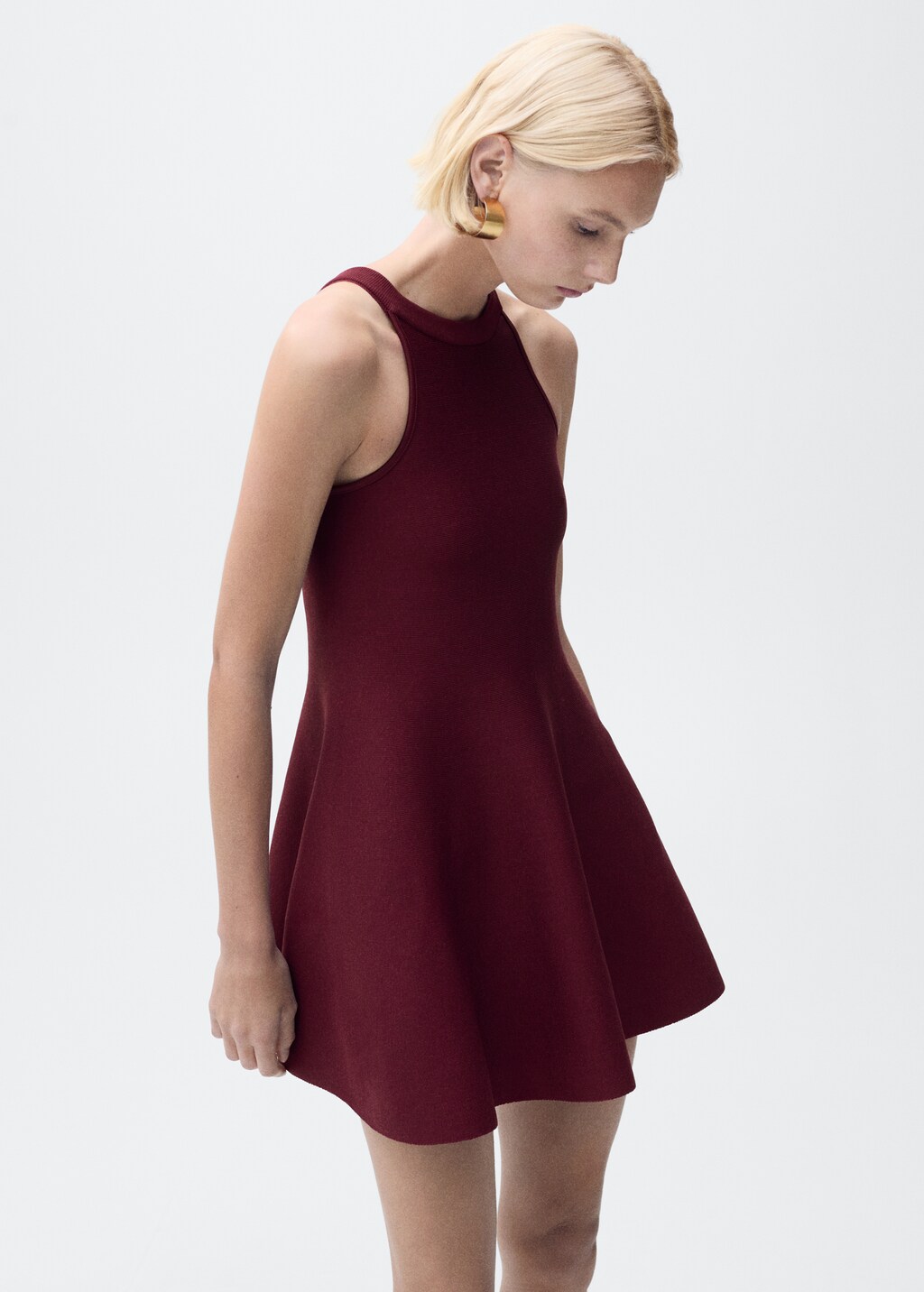 Short flared knitted dress - Maroon