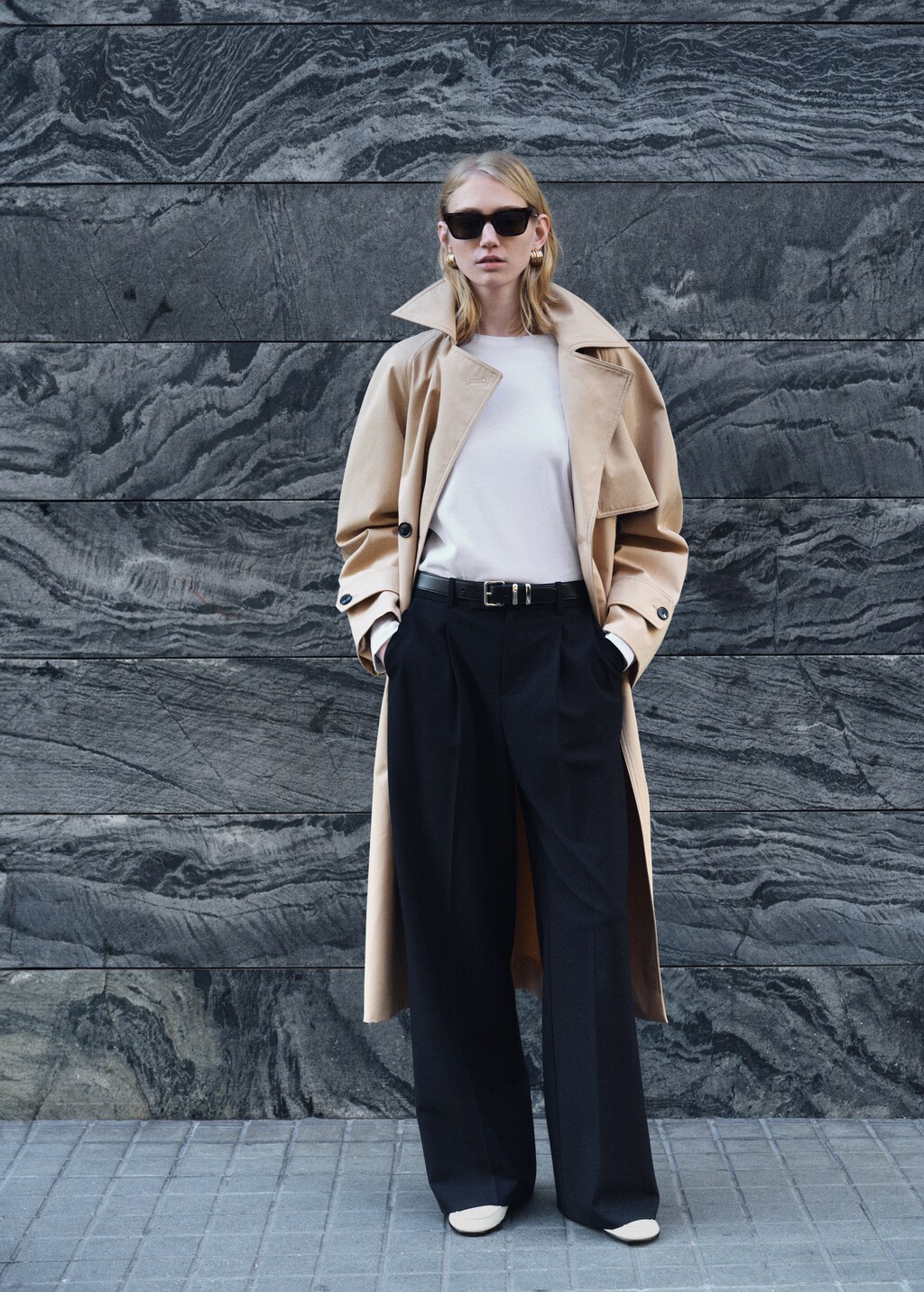 Wideleg pleated trousers - Black