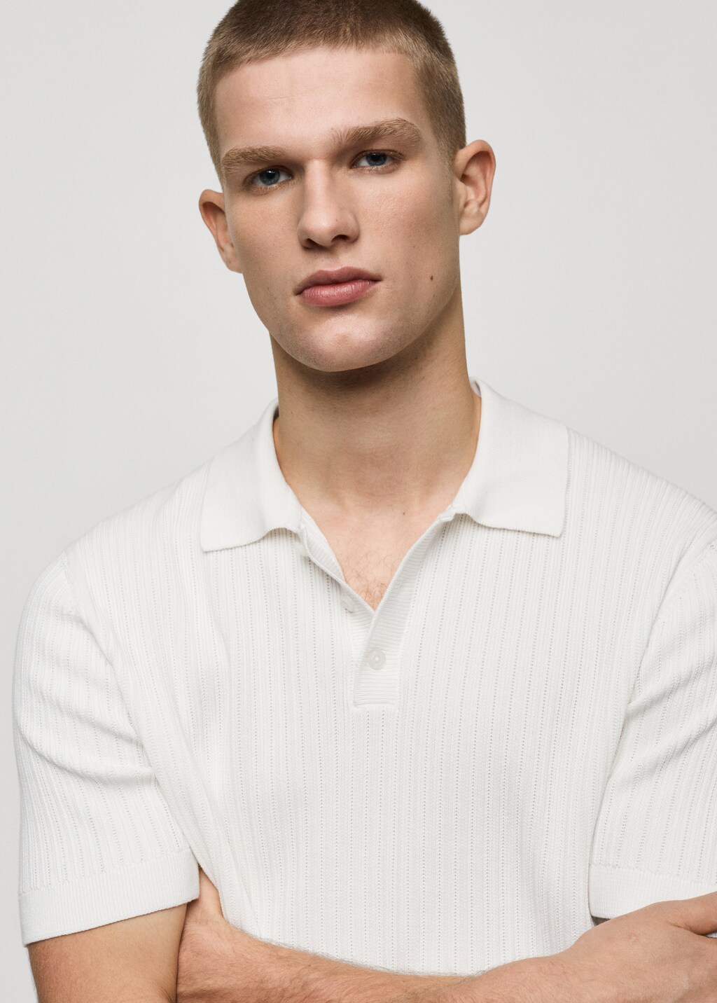 Fine-knit ribbed cotton polo shirt - White